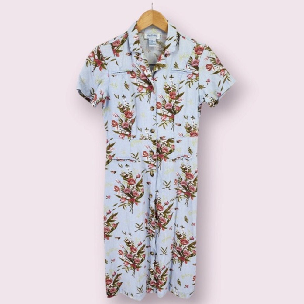 Lanz of Salzburg Linen Shirt Dress 4P Floral Cottage Boho Retro Coastal Button